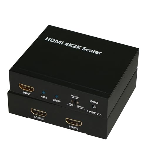 HDMI 4K2K Scaler with Upscale to 4K, Downscale to 1080p@24, HDMI Bypass, Dual Simultaneous Outputs, User-Friendly Interface,HD to Ultra HD Signal