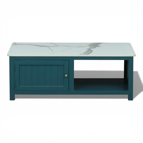 Image of Solid Wood Center Table Premium Sintered Stone Coffee Table for Living Room Wooden Centre Table Premium Acrylic Emerald Green Finish 110 x 60 x 40 cm