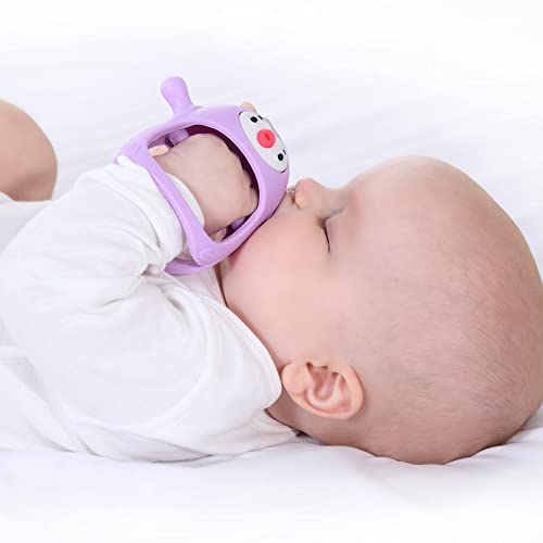 Image of Smily Mia Penguin Buddy Never Drop Silicone Baby Teething Toy for 0-6month Infants, Baby Chew Toys for Sucking Needs, Hand Pacifier for Breast Feeding Babies, Car Seat Toy for New Born,Light Purple