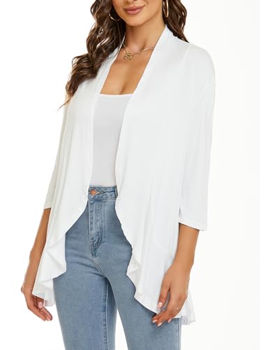 YnimioAOX Women's Cardigan Lightweight Open Front 3/4 Sleeves Draped Ruffles Knit Cardigan Sweaters3
