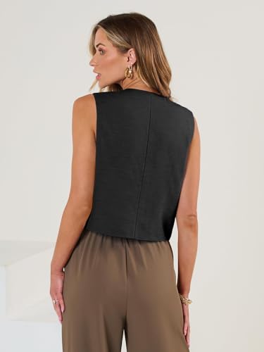 Vest Tops for Women V Neck 2025 Fashion Trendy Crop Tank Top Spring Sleeveless Outfits Linen Casual Work Clothes4