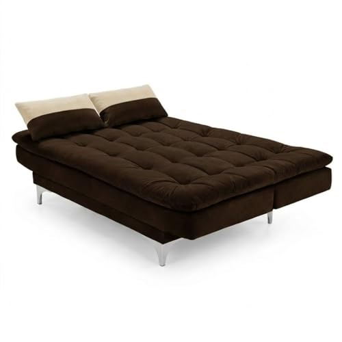 Image of FURNY Supersoft 3 Seater Fabric Sofa Cum Bed with Ottoman (Dark Brown) Premium Velvet Finish with Extra 2 Cushions | Ideal for Living Rooms, Bedrooms, Offices