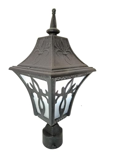 Image of Victorian Style Outdoor Post Light, Black Cast Iron, Decorative Garden Lantern with Frosted Glass Panels, Bulbs Not Included (Pack of 1)