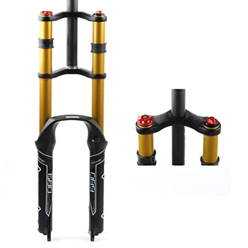Mountainbike Downhill Federgabel 26/27.5/29 Zoll Ölgabel Mit Dämpfung 130mm Federweg 1-1/8 MTB Doppelschulter Gabels DH Scheibenbremsradgabel QR 9mm (Color : Gold, Size : 26inch) Cover