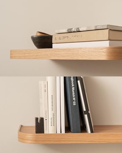 Kazai.® Wandregal-Set ’Toke’ | 2 Hängeregale in Echtholz-Veneer | Schwebendes Holzregal als Bücherregal, Wanddeko und Ablage für Bad, Wohnzimmer, Küche, Schlafzimmer | Eiche