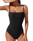 SUUKSESS Women Sexy Tummy Control One Piece Swimsuits Square Neck Criss Cross Cutout Back Monokini Bathing Suits(Black,XXL)