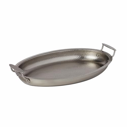 Poêle de service ovale American Metalcraft en acier inoxydable martelé haut de gamme