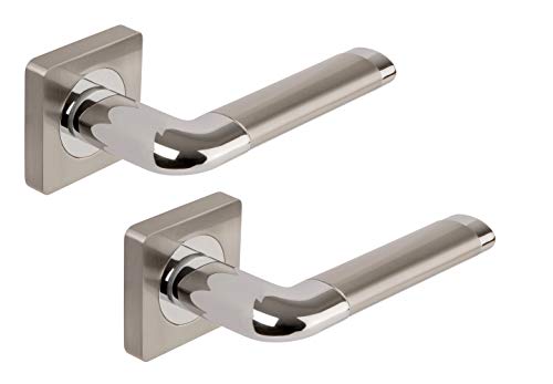 Excel Architectural DH3670-SQ Argo - Manijas para puerta de pasaje en forma de rosa cuadrada, níquel satinado/cromo pulido
