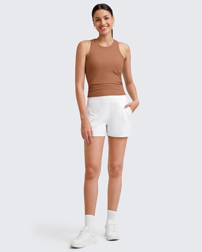 Image of G4Free Workout Tank Tops for Women Slim Fitted Racerback Ribbed Athletic Gym Yoga Tanks Summer Casual