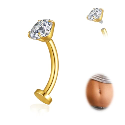 14G Titanium Floating Belly Button Rings for Women Flat Back Belly Rings 8mm-10mm-12mm-14mm Belly Piercing Jewelry(8mm Gold CZ)