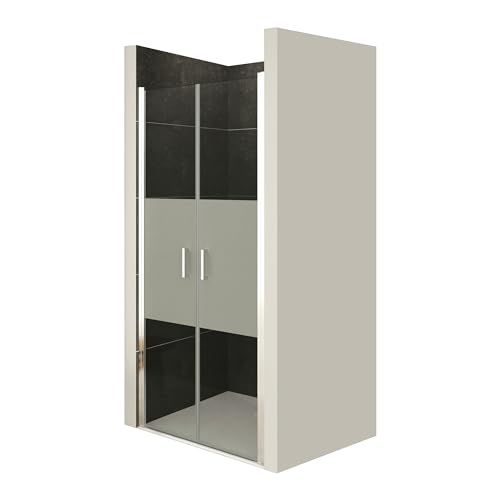 MOMENTS OF GLASS Mampara de Ducha, Puerta Doble Abatible 101-104 x 185 cm - Vidrio de Seguridad Parcialmente Satinado ESG 6 mm, Perfiles Cromo #NM