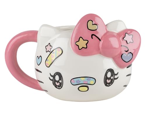 Konix Hello Kitty Taza 3D de cerámica - 320 ml - Diseño Kawaii - Blanco y rosa
