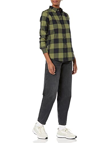 Image of Amazon Essentials Women's Regular-Fit Long-Sleeve Lightweight Plaid Flannel Shirt with Brushed Finish, Shirttail Hem