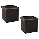 B FSOBEIIALEO Storage Ottoman Small Cube Footrest Stool Seat Faux Leather Toy Chest Brown 12.6