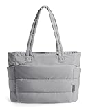 BAGSMART Tote Bag for Women, Lightweight Puffy Tote Bag with Compartments Shoulder Bag Handbag Quilted Shoulder Bag Handbag for Travel, Work, Beach, Gym, Shop(Gray)