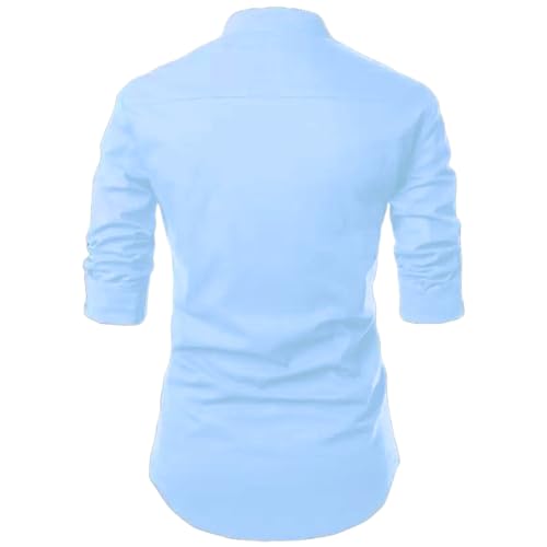 DEELMO Men's Cotton Blend Mandarin Collar Full Sleeve Casual Short Kurta