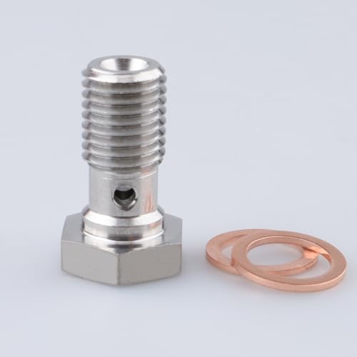 Image of Universal Stainless Steel M10x1.25 Metric Thread Banjo Bolts Brake Fitting Adapter with M10 Copper Washers, Single Banjo Bolt 20mm Length