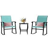 Mingyall 3 Piece Patio Rocking Chair Bistro Set, Outdoor Textilene Rocker Bistro Furniture Sets, 2 P