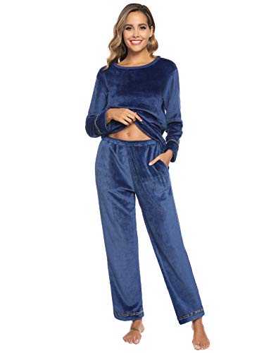 Sykooria Schlafanzug Damen Winter warm Hausanzug Damen Kuschelig Pyjama aus Flanell Zweiteilige Nachtwäsche Set Fleece Oberteile & Pyjamahosen...