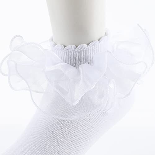 Big Girls Lace Socks Shimmering Cute Ruffle Comfortable Frilly Dress Ankle Socks 3 Pairs4