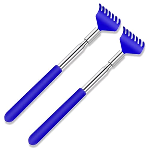 Image of Alexvyan Small Adjustable Portable Extendable Back Scratcher, Metal Stainless Steel Telescoping Itching Stick Tool (Pack of 2 - Model1 Blue)
