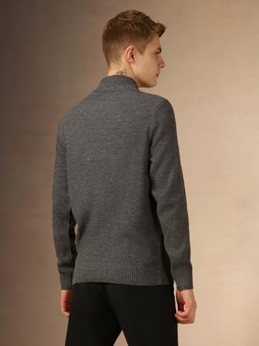 Image of Dennis Lingo Men Grey Solid Slim Fit Full Sleeve Turtle Neck Pullover