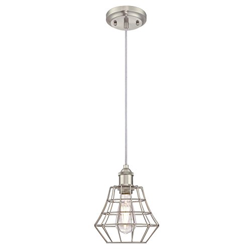 Westinghouse 6337200 Nathaniel One-Light Indoor Mini Pendant, Brushed Nickel Finish with Angled Bell Cage Shade