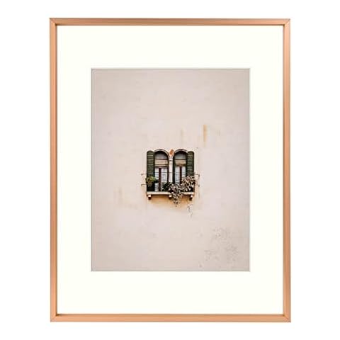 Golden State Art, 11x14 Rose Gold Aluminum Photo Frame - Ivory Mat for 8x10 Picture - Swivel Tabs - Sawtooth Hangers - Landscape/Portrait - Wall Mounting - Real Glass (11x14) Cover