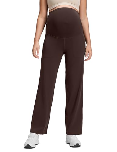 CRZ YOGA Butterluxe Pantaloni Leggings Svasati Premaman da Donna con Tasche Yoga Allenamento - 80cm Marrone Caramello Caldo 46