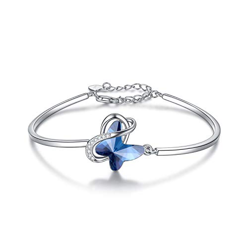 Aoboco Sterling Silver Infinity Butterfly Bracelet Embellished With Crystals From Austria, Hypoallergenic Anniversary Birthday Butterfly Jewelry Gifts For Women Daughter Wife Girlfriend Mom(Blue) #TOP10