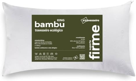 Travesseiro King Antialérgico Fibra de Bambu 50x90cm Suporte Alto...