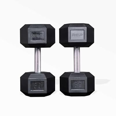 Rep Fitness 55lb-75 lb Dumbbell Set- Rubber Hex, Low Odor, Fully Knurled- Made for Heavy Lifting