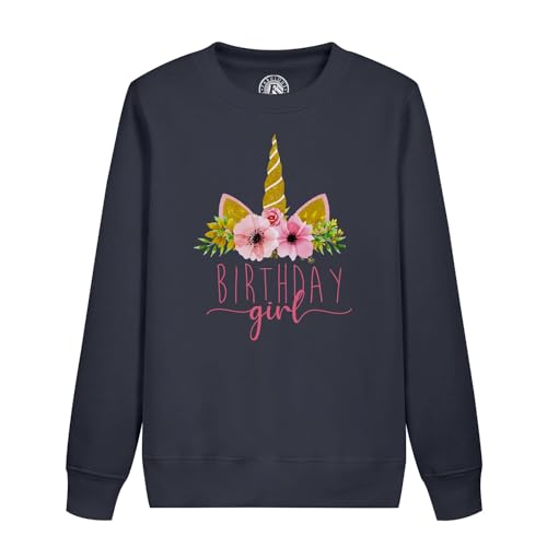 Sweatshirt licorne fille anniversaire avec message fleurs et calligraphie