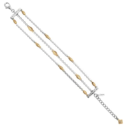 New Beginnings By Janyl Adair - Yellow Gold Plated .925 Sterling Silver 3 Strand Cable Chain And Textured Bead Bracelet - Adjustable 6-3/4" To 8" #TOP19