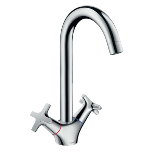 hansgrohe Logis 2-Griff Küchenarmatur, Komfort-Höhe 220mm mit Schwenkauslauf und Kreuzgriffen, Chrom