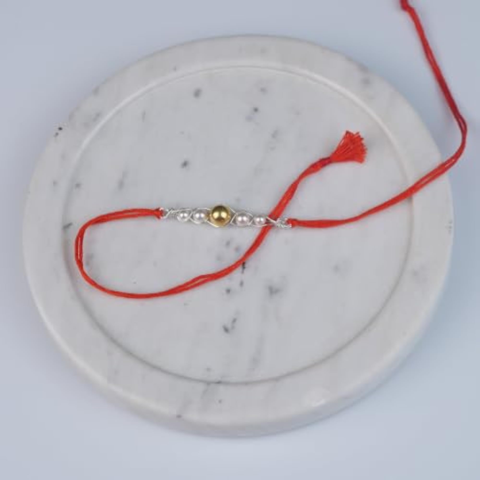 Gold-Plated Bead and Pearl Rakhi for Brother