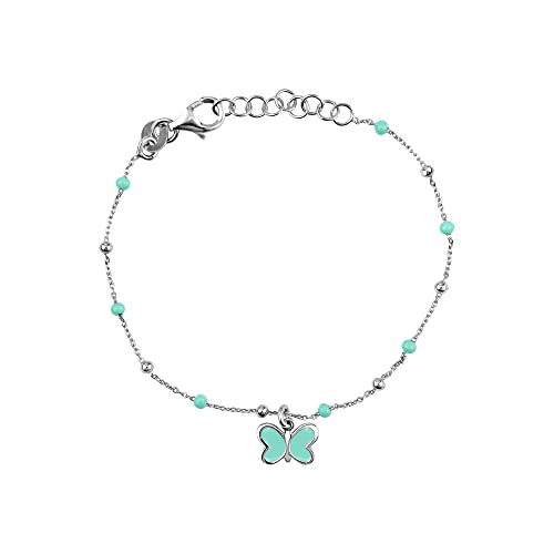 Image of UNICORNJ Sterling Silver Kids Bracelet for Girls Heart Butterfly Charm Enamel Hand Painted | Made in Italy | Bead Chain 6.25 inch