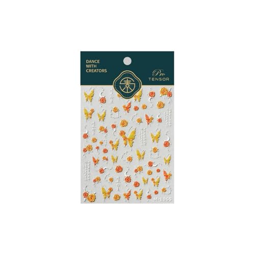 Image of Orange Nail Stickers Butterfly Flower Nail Art Decals 5D Embossed Slf Adhesive with Design Nails Charms for Women Girls Kid Manicure DIY Decoration