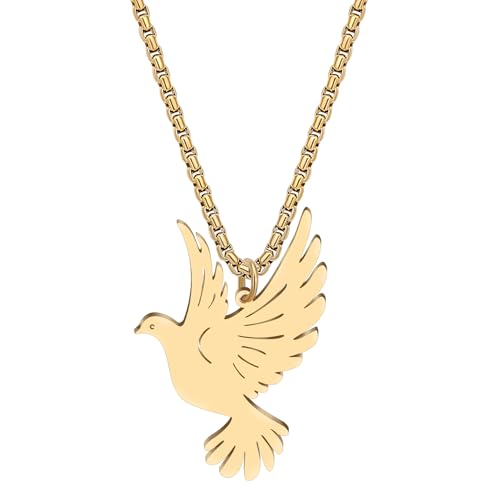 LONYOO Joli Collier de Colombe Collier d'Oiseau en Acier Inoxydable Plaqué Or 18K Bijoux Minimaliste Pigeon Cadeaux pour Femmes Filles Amoureux de la Nature...