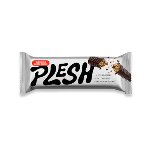 Plesh | Barritas Dark Choco Almond Crunch | Caja con 20 Unidades | Snack de Almendras y Chocolate Negro | Alto en Proteína | Sin Azúcar Añadido | Fuente de Fibra | Sin Gluten | 20 x 30g