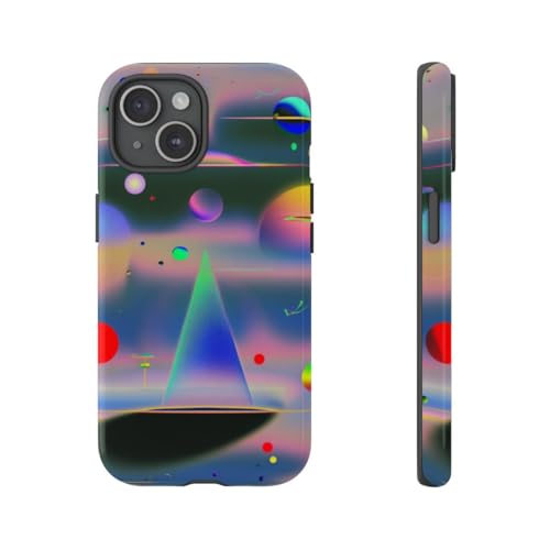 Coque iPhone 15 géométrique multicolore rigide et brillante pour protection originale