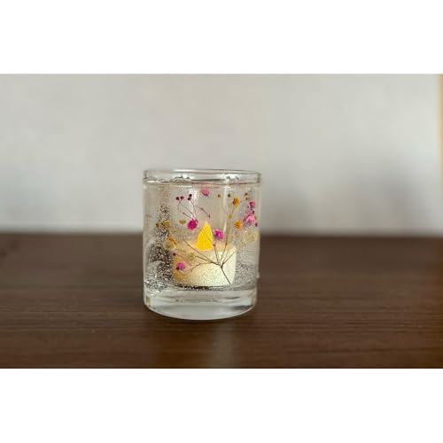 ロスフラワーで作る、かすみ草のキャンドルホルダー [ピンク&イエロー]