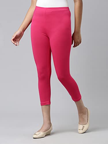 Image of GO COLORS Girls Solid Mid Rise Slim Fit Cropped Leggings