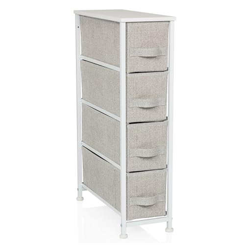 hjh LIVING Kommode mit 4 Stoffschubladen FOLDRESS S 20x48x76 cm Schubladenkommode Organizer, höhenverstellbare Fußgleiter, Metall-Gestell, Grau