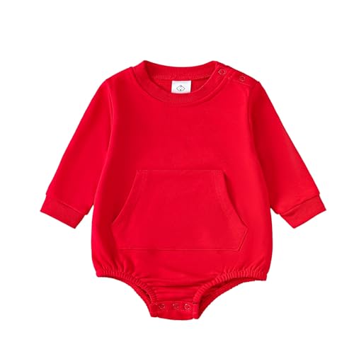 Image of OPAWO Baby Sweatshirt Romper Onesie Newborn Girl Boy Bubble Romper Infant Crewneck Oversized Sweater Bodysuit Clothes Outfits