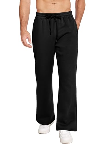 PINSPARK Men's Sweatpants Open Bottom Flared Fleece Lined Sweatpants Elastic Waist Baggy Casual Cotton Pants with Pockets