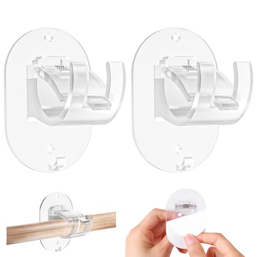 Nayyana 2 soportes para barra de cortina sin necesidad de taladrar, barras de cortina sin taladrar, ganchos autoadhesivos para barra de cortina, soportes ajustables, transparentes