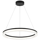 SUNMOO Modern Black Led Pendant Light,36W Dimmable LED Chandelier Lighting Fixture, 1 Ring Circular Hanging Led Pendant Lighting for Living Room Dining Room Kitchen Island Foyer Office