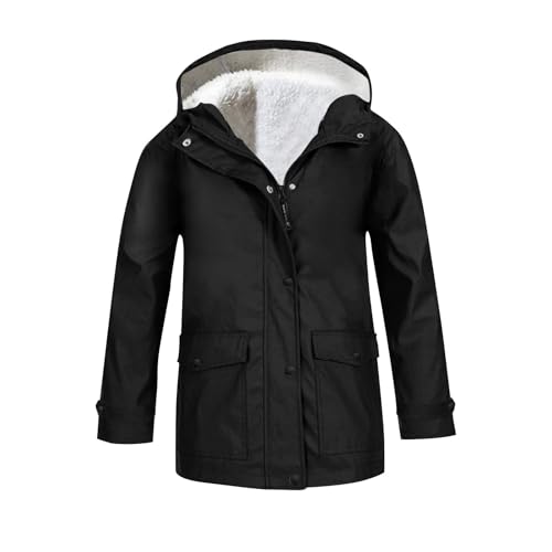 Girls Boys Windproof Winter Hooded Jackets Sherpa Lining Zip Up Coat Outerwear Solid Color Cute Warm Jackets Clothes