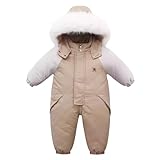スキーウェア キッズ つなぎ ジャンプスーツ 雪遊び ベビー おしゃれ スノボウェア カジュアル 保温性 コート 可愛い 秋冬用 ジップアップ 外出着 年賀状 ガールズ (カーキ，90)